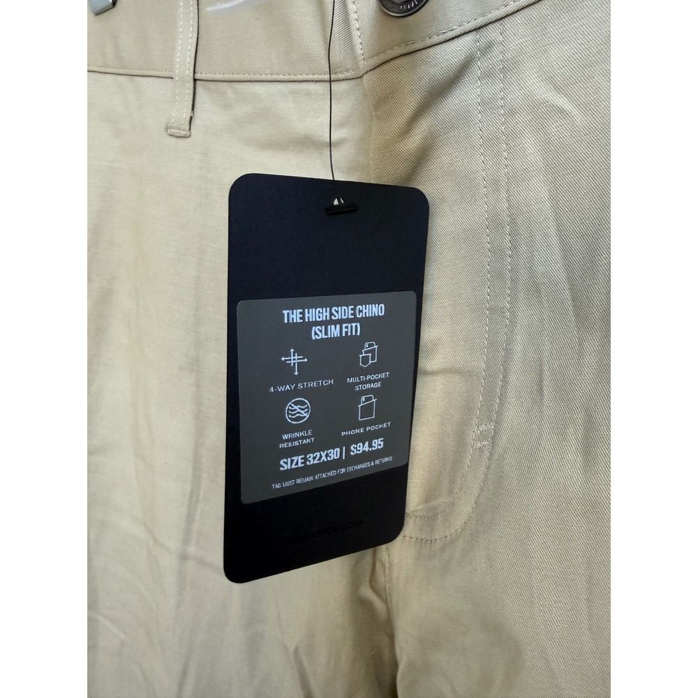 Fabletics Mens High‎ Side Chino Slim Fit Pants Khaki Tan 32x30 NWT Stretch Tech - Picture 2 of 6